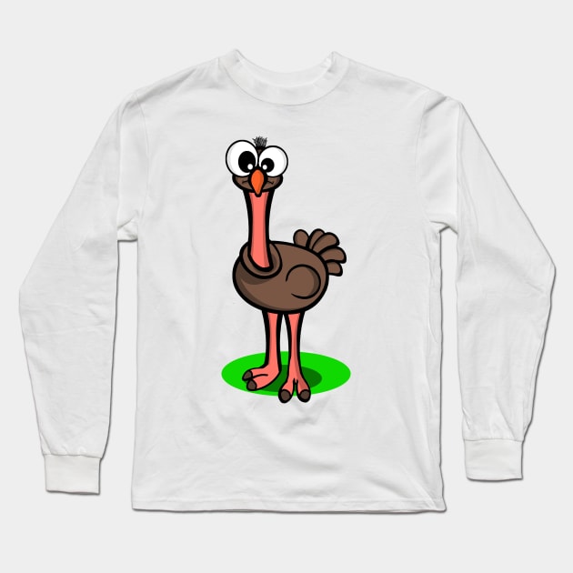 Cartoon Ostrich Long Sleeve T-Shirt by RG Illustration